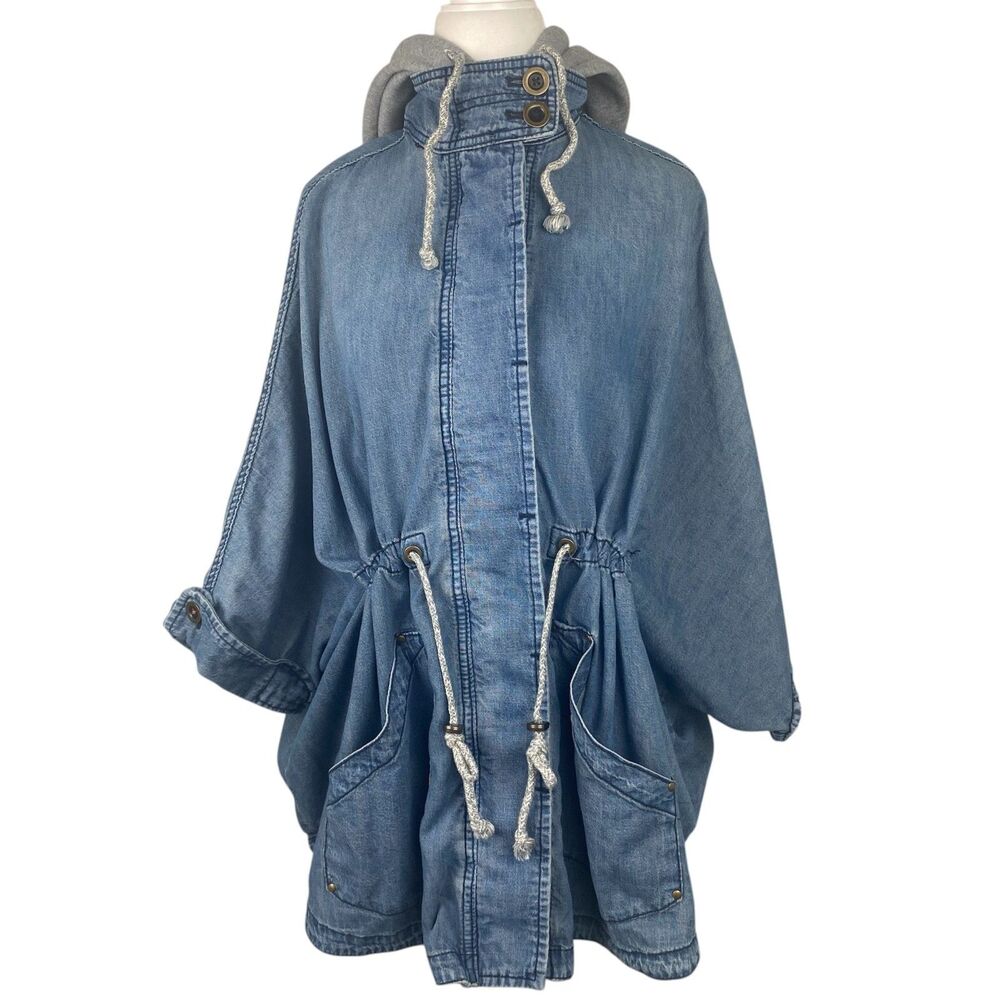 Anthropology Pilcro Denim Kimono Jacket Womens XS/S Blue Hooded Casual